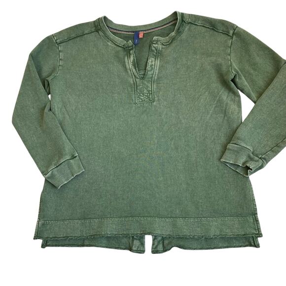 ANTHROPOLOGIE Pilcro Olive Green Terry Split Hem Tunic Top Distressed Cotton - Picture 7 of 16